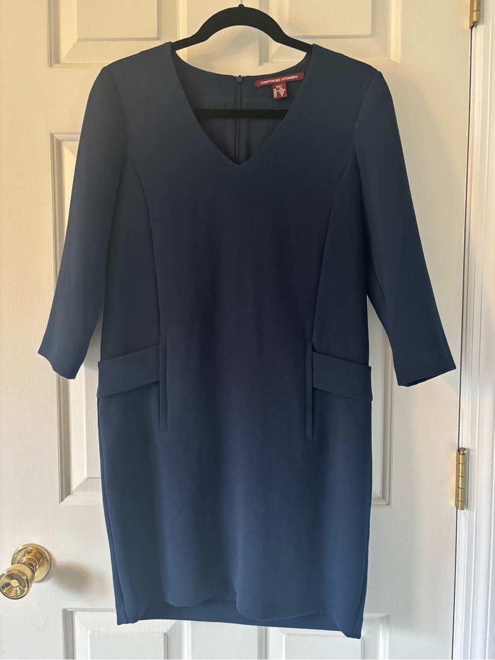 Comptoir des Cotonniers Navy Shift Dress French Minimalist 3/4 Sleeve XS